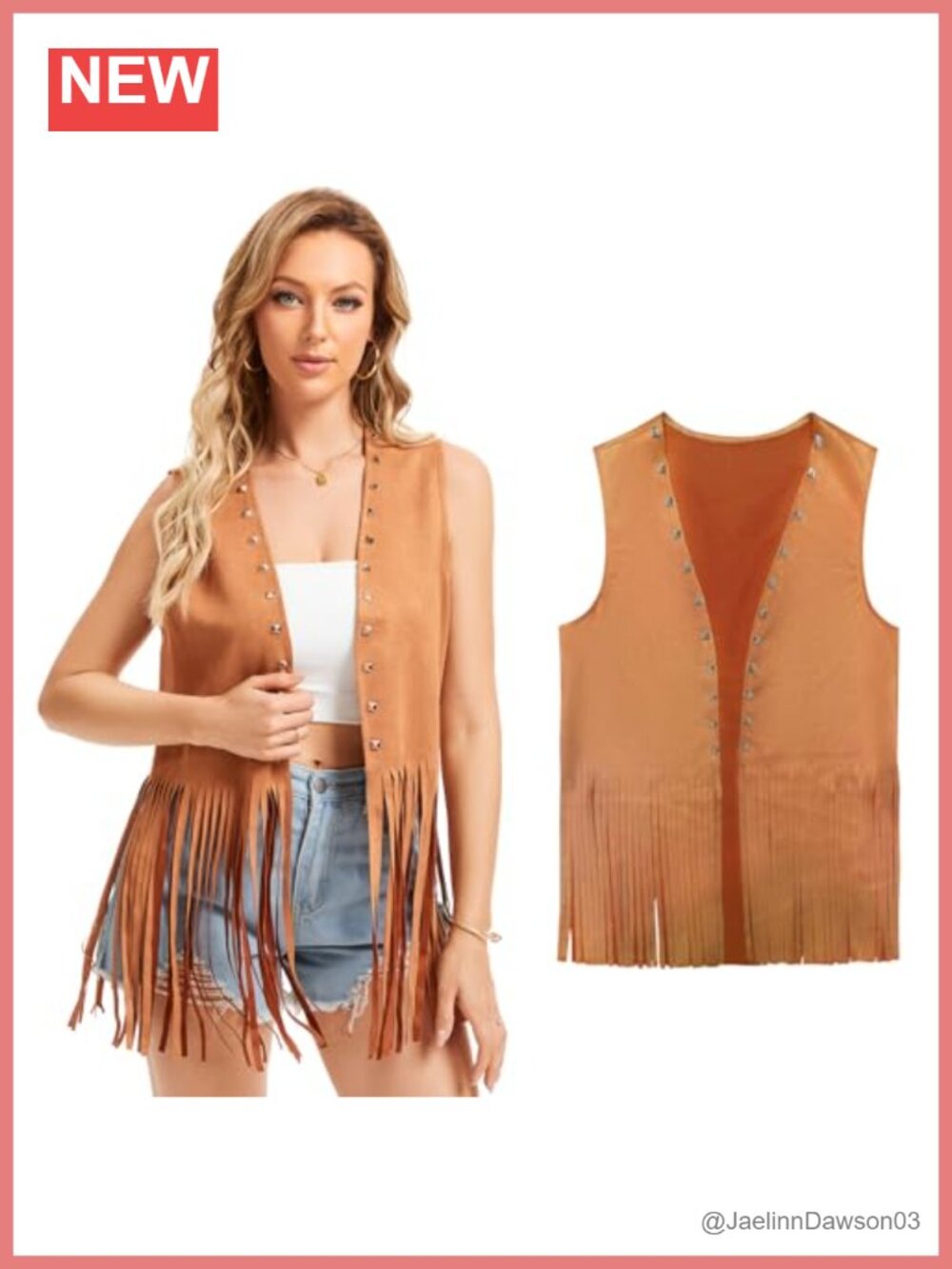 Fringe Vest 60s 70s Hippie Sleeveless Faux Suede Rivet Tassel Halloween